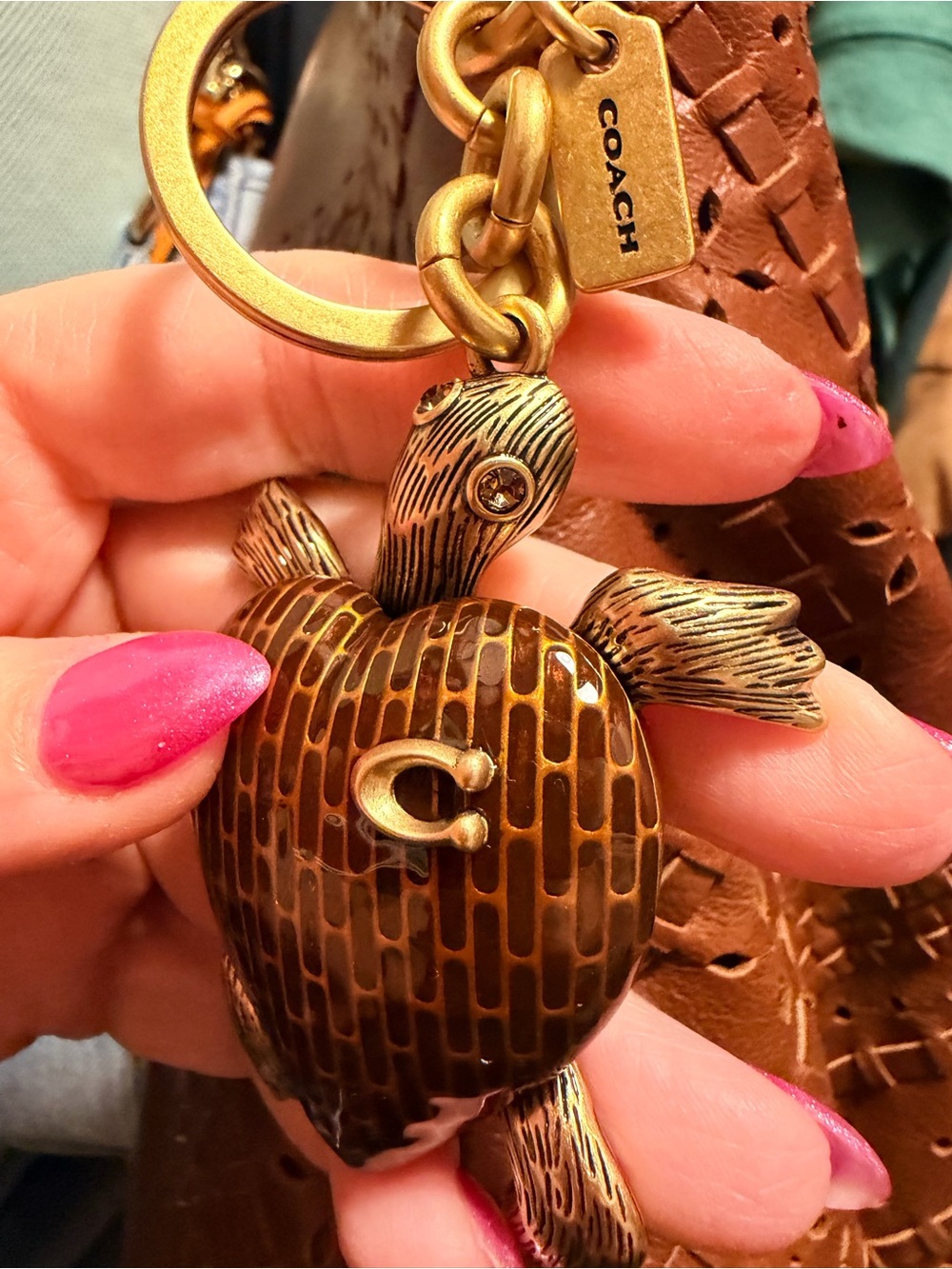 Coach Brown and Gold Turtle Keyring Charm